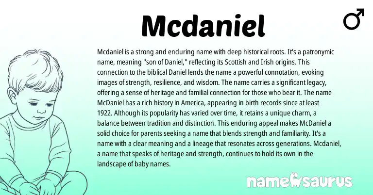 Infographic about Mcdaniel name meaning, Mcdaniel is a name from Scottish, Irish, Biblical origin(s).