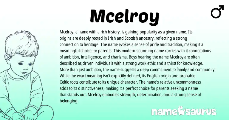 Infographic about Mcelroy name meaning, Mcelroy is a name from Scottish, Irish origin(s).