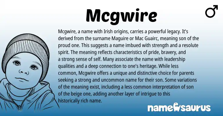 Infographic about Mcgwire name meaning, Mcgwire is a name from Irish origin(s).