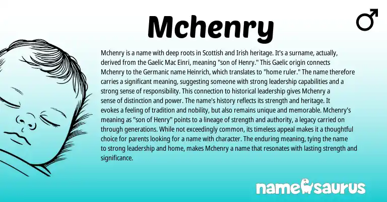 Infographic about Mchenry name meaning, Mchenry is a name from Scottish, Germanic, Gaelic, Irish origin(s).
