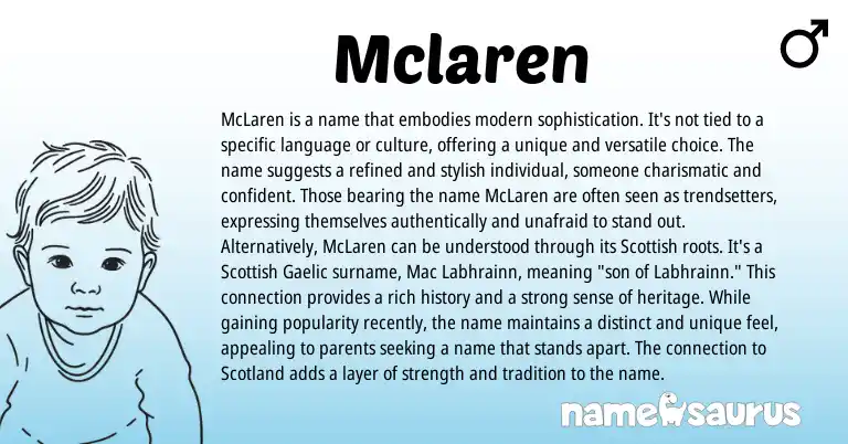 Infographic about Mclaren name meaning, Mclaren is a name from Scottish origin(s).