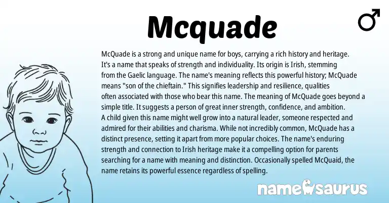 Infographic about Mcquade name meaning, Mcquade is a name from Irish origin(s).