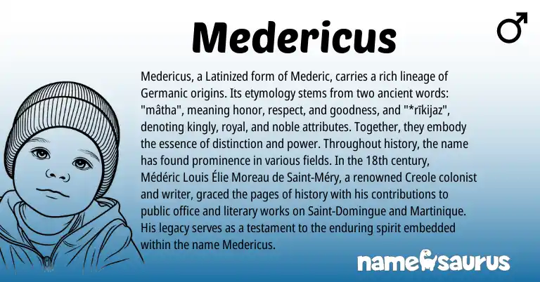Infographic about Medericus name meaning, Medericus is a name from Germanic origin(s).