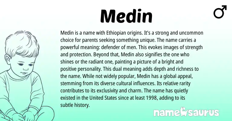 Infographic about Medin name meaning, Medin is a name from Greek, Ethiopian origin(s).