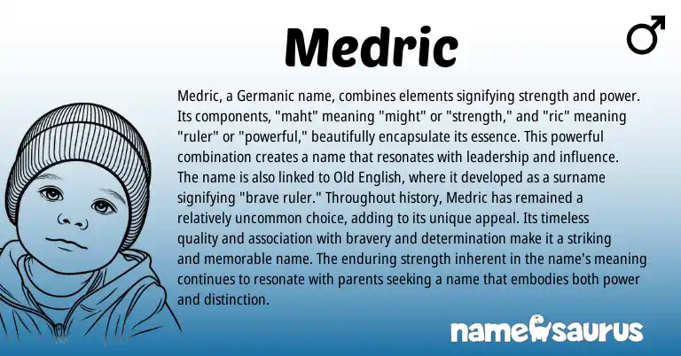 Infographic about Medric name meaning, Medric is a name from Germanic origin(s).