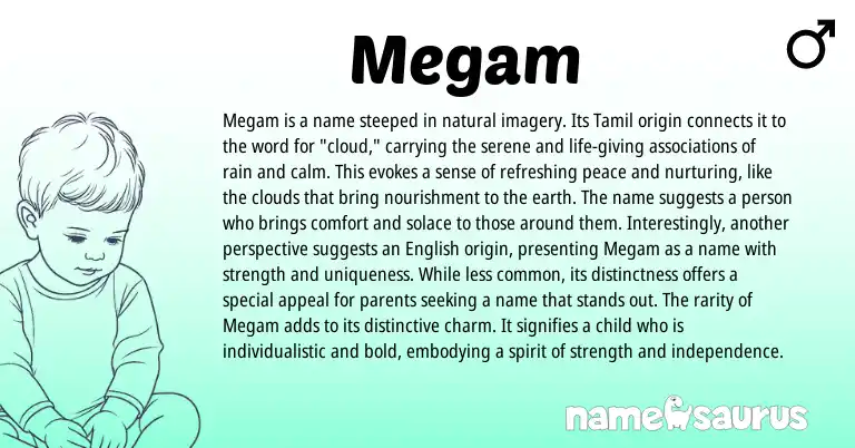 Infographic about Megam name meaning, Megam is a name from Tamil origin(s).