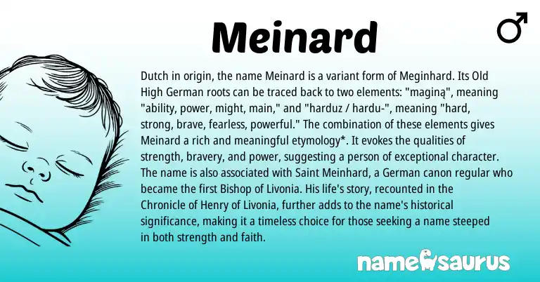 Infographic about Meinard name meaning, Meinard is a name from Old High German, German, Dutch origin(s).