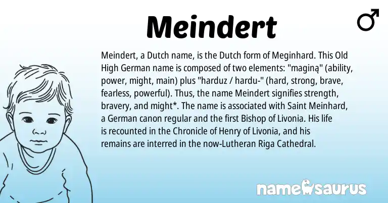 Infographic about Meindert name meaning, Meindert is a name from Old High German, German, Dutch origin(s).