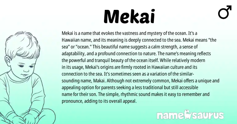 Infographic about Mekai name meaning, Mekai is a name from Hawaiian origin(s).