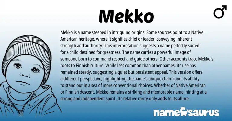 Infographic about Mekko name meaning, Mekko is a name from American origin(s).
