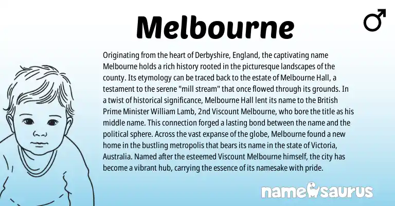 Infographic about Melbourne name meaning, Melbourne is a name from British, England origin(s).