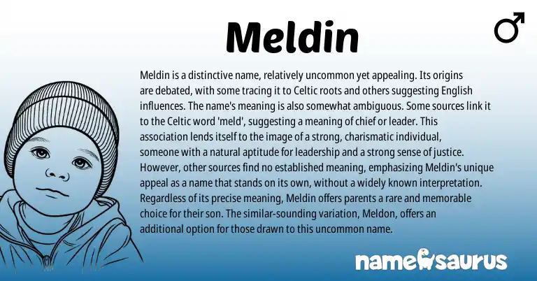 Infographic about Meldin name meaning, Meldin is a name from Celtic origin(s).
