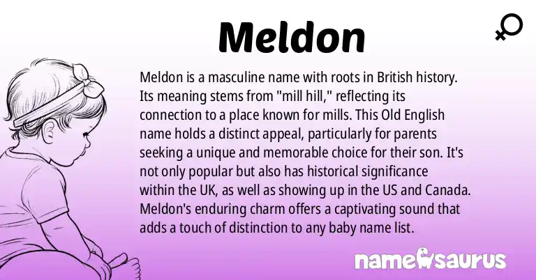 Infographic about Meldon name meaning, Meldon is a name from British origin(s).