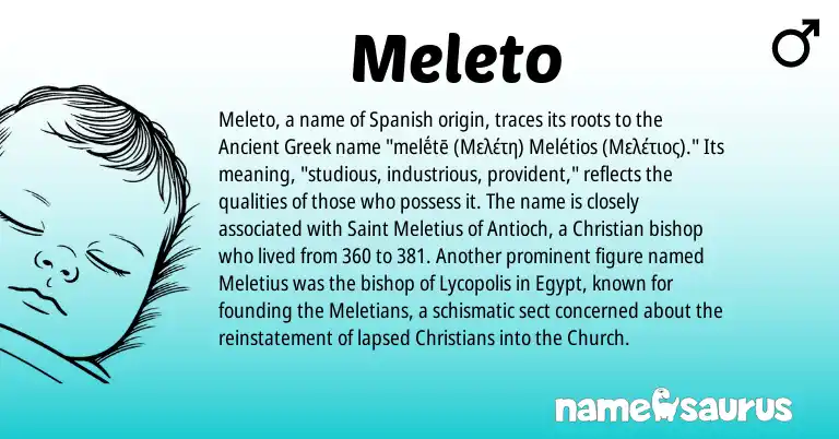 Infographic about Meleto name meaning, Meleto is a name from Spanish, Ancient Greek origin(s).