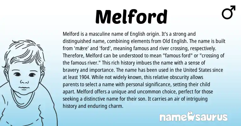 Infographic about Melford name meaning, Melford is a name from English origin(s).