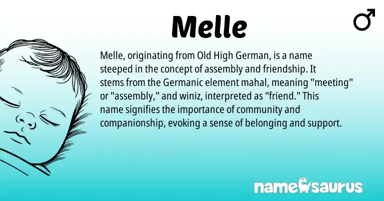 Infographic about Melle name meaning, Melle is a name from Old High German, Germanic origin(s).