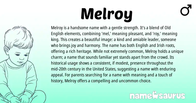 Infographic about Melroy name meaning, Melroy is a name from English, Irish origin(s).