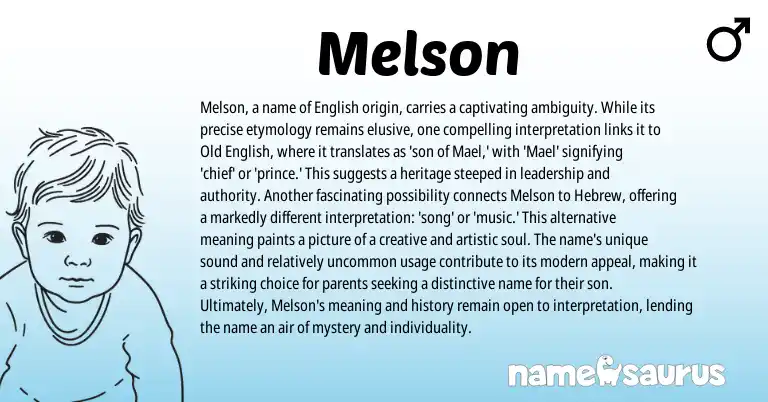 Infographic about Melson name meaning, Melson is a name from Hebrew, English origin(s).
