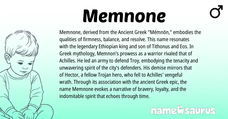 Infographic about Memnone name meaning, Memnone is a name from Ethiopian, Ancient Greek, Greek origin(s).