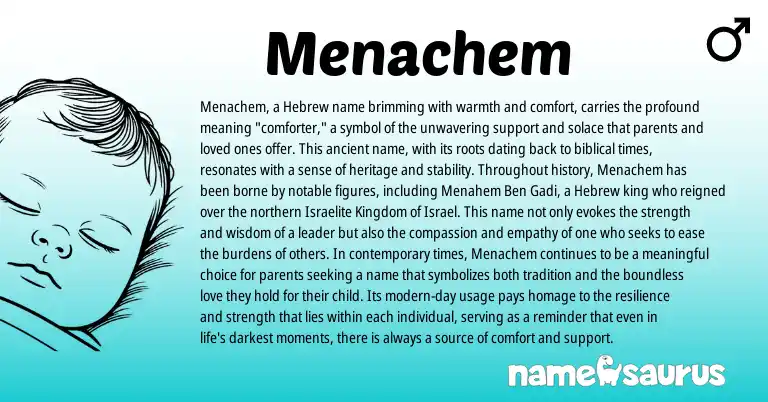 Infographic about Menachem name meaning, Menachem is a name from Hebrew origin(s).