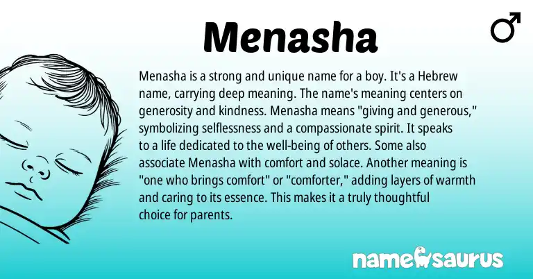 Infographic about Menasha name meaning, Menasha is a name from Hebrew origin(s).