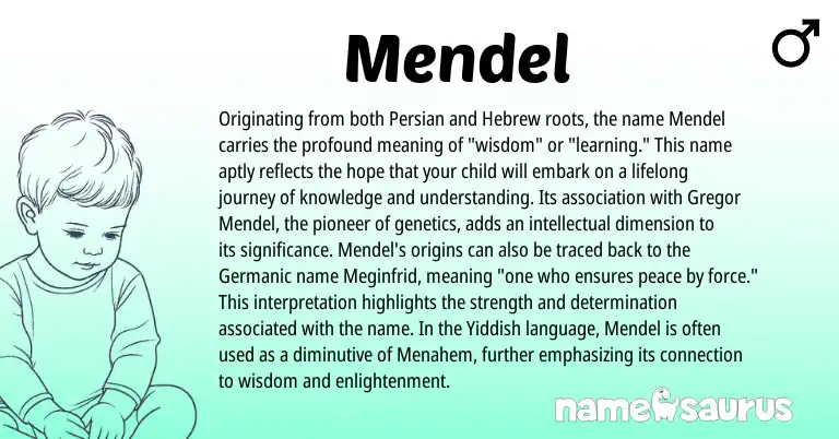 Infographic about Mendel name meaning, Mendel is a name from Germanic, Yiddish, Persian, Hebrew origin(s).
