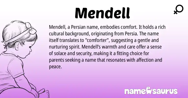 Infographic about Mendell name meaning, Mendell is a name from Persian origin(s).