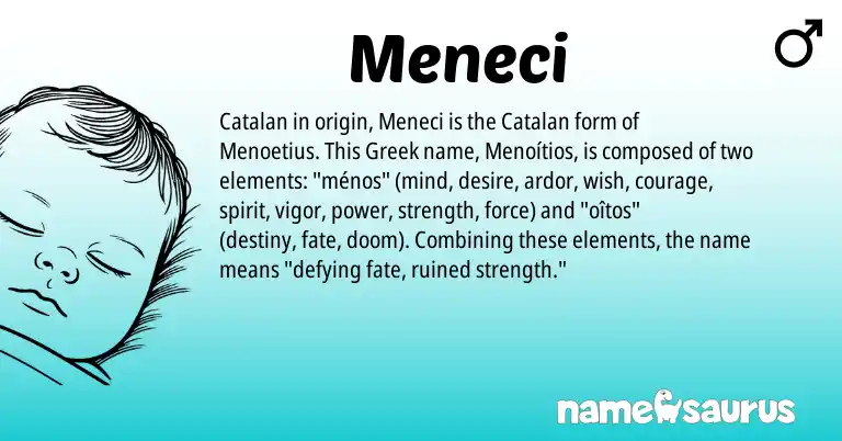 Infographic about Meneci name meaning, Meneci is a name from Catalan, Greek origin(s).