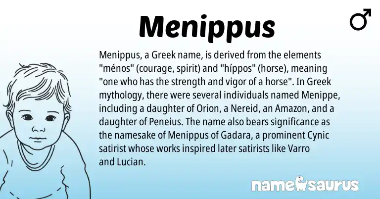 Infographic about Menippus name meaning, Menippus is a name from Greek origin(s).