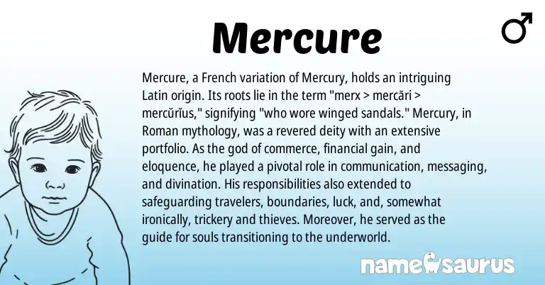 Infographic about Mercure name meaning, Mercure is a name from Roman, French, Latin origin(s).