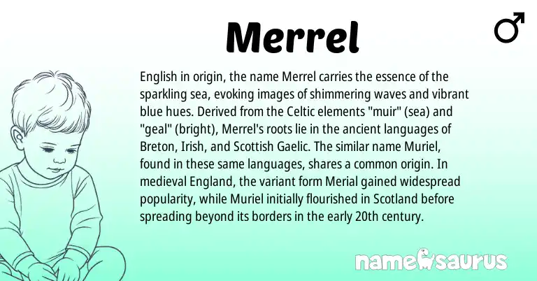 Infographic about Merrel name meaning, Merrel is a name from Irish, Breton, English, England, Gaelic, Celtic, Scottish origin(s).