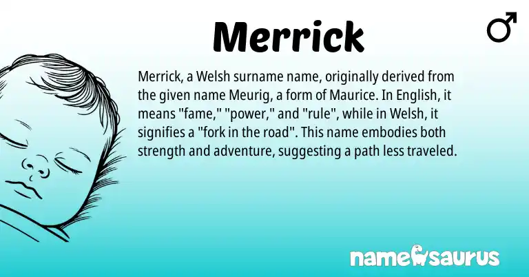 Infographic about Merrick name meaning, Merrick is a name from English, Welsh origin(s).