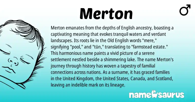 Infographic about Merton name meaning, Merton is a name from Old English, English, United Kingdom, United States origin(s).
