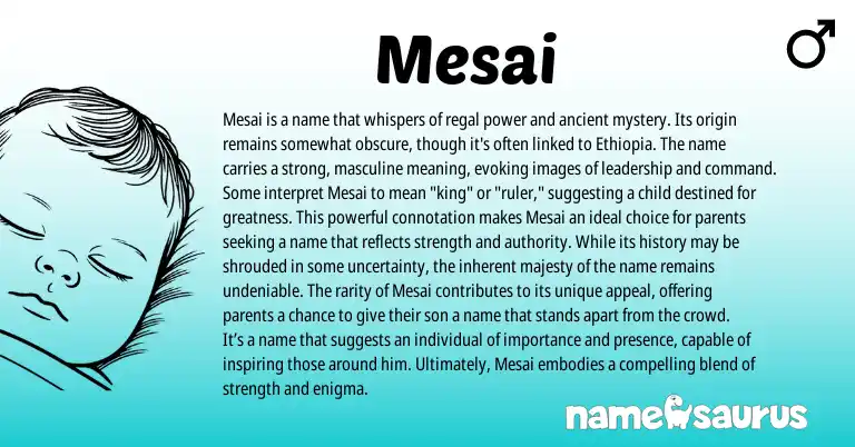 Infographic about Mesai name meaning, Mesai is a name from Ethiopian origin(s).