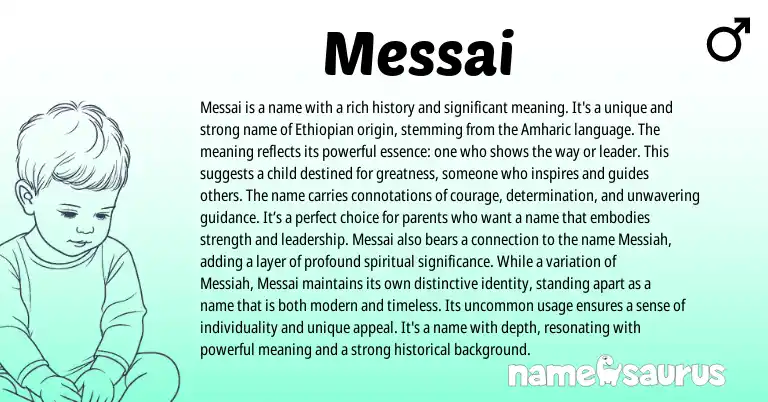 Infographic about Messai name meaning, Messai is a name from Ethiopian, Amharic origin(s).