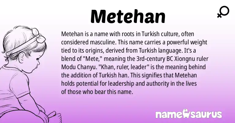Infographic about Metehan name meaning, Metehan is a name from Turkish origin(s).