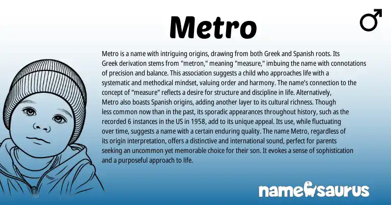Infographic about Metro name meaning, Metro is a name from Greek origin(s).