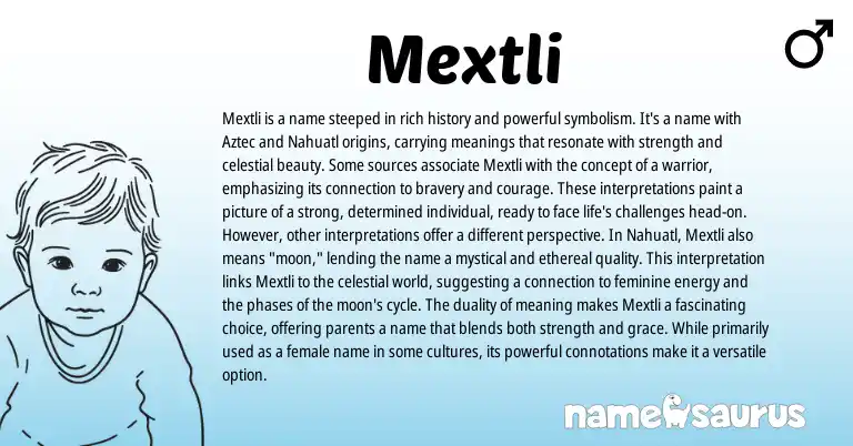 Infographic about Mextli name meaning, Mextli is a name from Aztec origin(s).