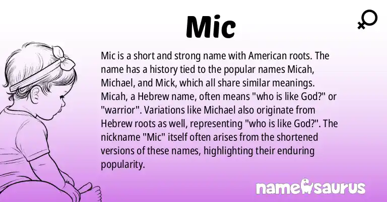 Infographic about Mic name meaning, Mic is a name from American origin(s).