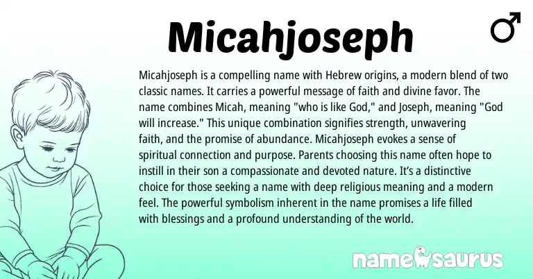 Infographic about Micahjoseph name meaning, Micahjoseph is a name from Hebrew, English origin(s).