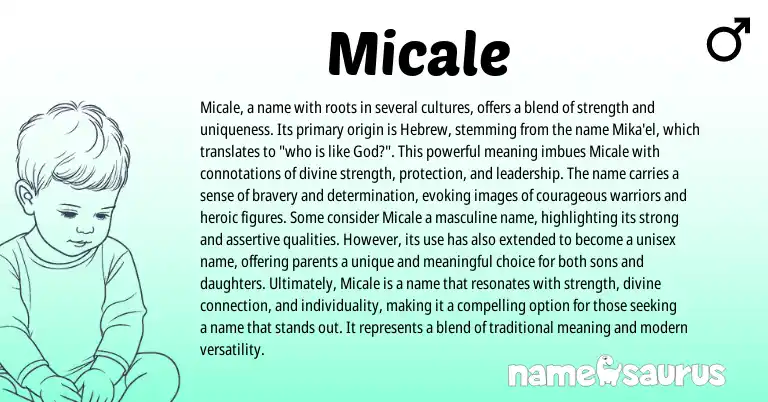 Infographic about Micale name meaning, Micale is a name from Hebrew origin(s).
