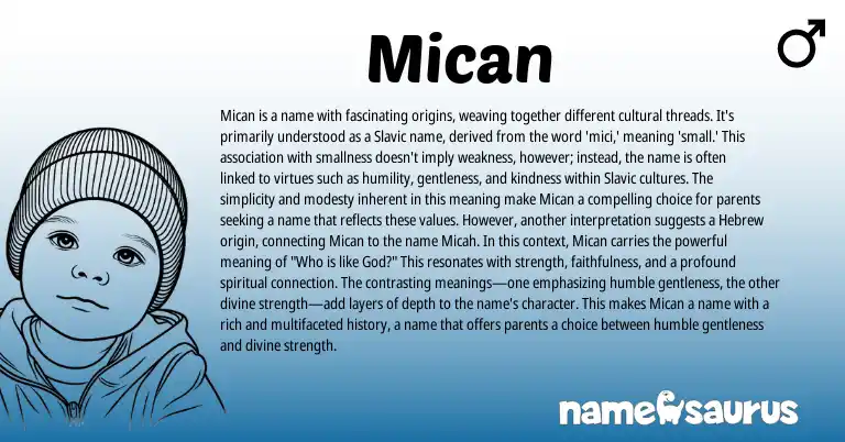 Infographic about Mican name meaning, Mican is a name from Slavic origin(s).