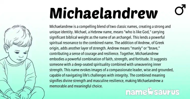 Infographic about Michaelandrew name meaning, Michaelandrew is a name from Greek, Hebrew origin(s).