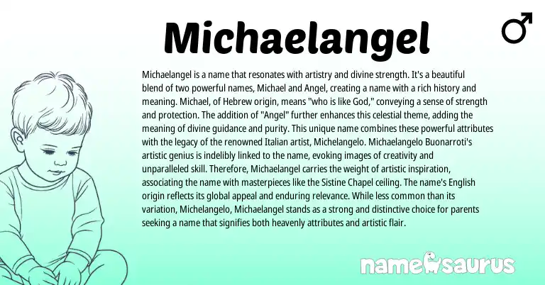 Infographic about Michaelangel name meaning, Michaelangel is a name from Hebrew, Italian, English origin(s).