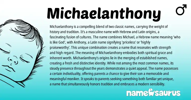 Infographic about Michaelanthony name meaning, Michaelanthony is a name from Latin, Hebrew, English origin(s).