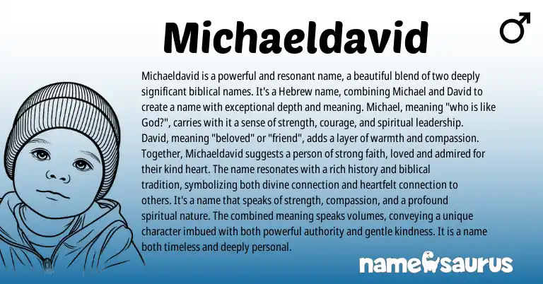 Infographic about Michaeldavid name meaning, Michaeldavid is a name from Hebrew, English origin(s).