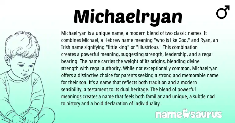 Infographic about Michaelryan name meaning, Michaelryan is a name from Hebrew, English, Irish origin(s).