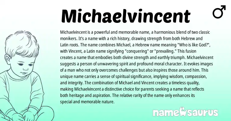 Infographic about Michaelvincent name meaning, Michaelvincent is a name from Latin, Hebrew, English origin(s).