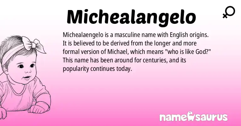 Infographic about Michealangelo name meaning, Michealangelo is a name from English origin(s).