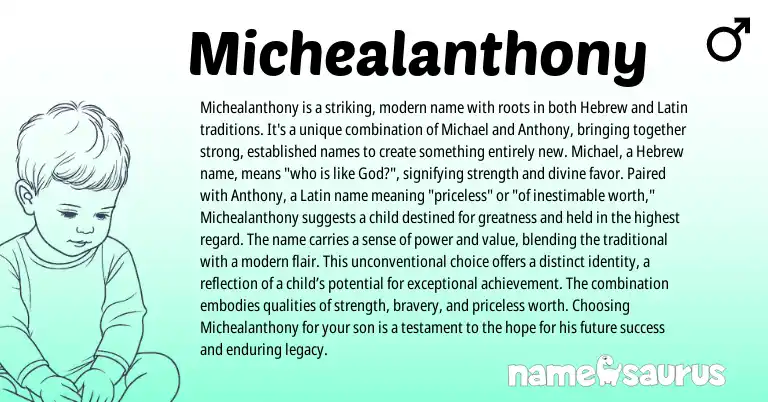 Infographic about Michealanthony name meaning, Michealanthony is a name from Latin, Hebrew, English origin(s).